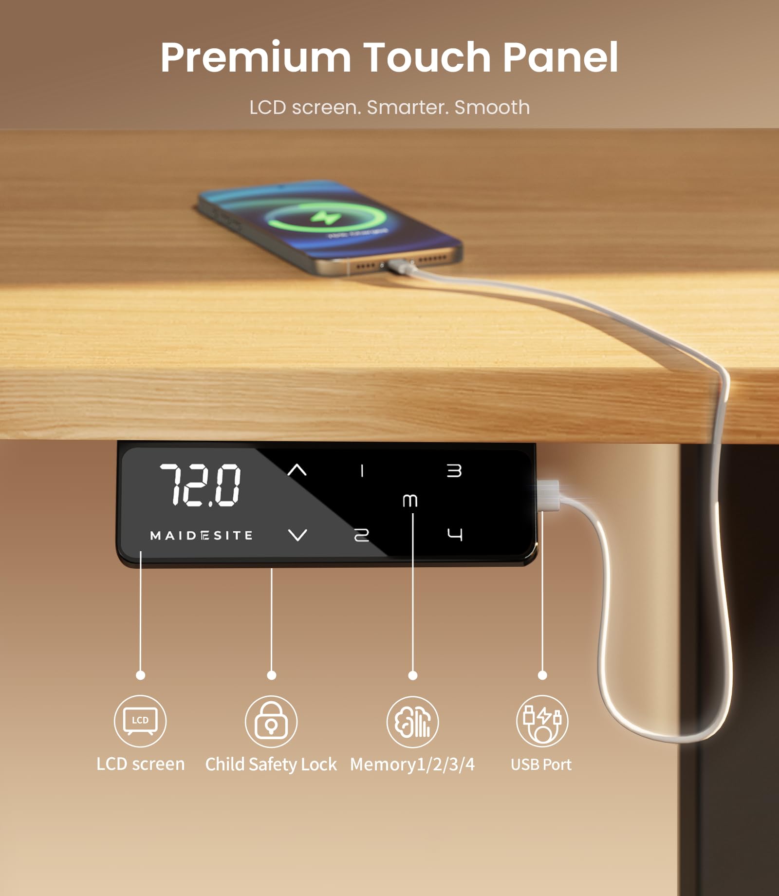 MAIDeSITe Electric Standing Desk Frame - Two-Stage Height Adjustable | 72-120 cm Range | 80kg Load 5