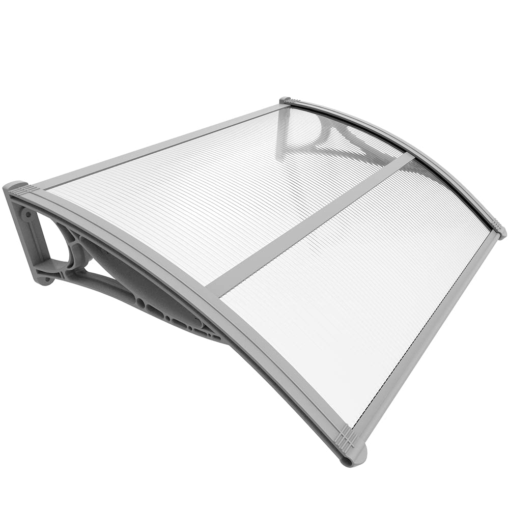 VOUNOT Front Door Canopy Awning - 100 x 80 cm Polycarbonate Shelter | Rust-Free Aluminum Support 1