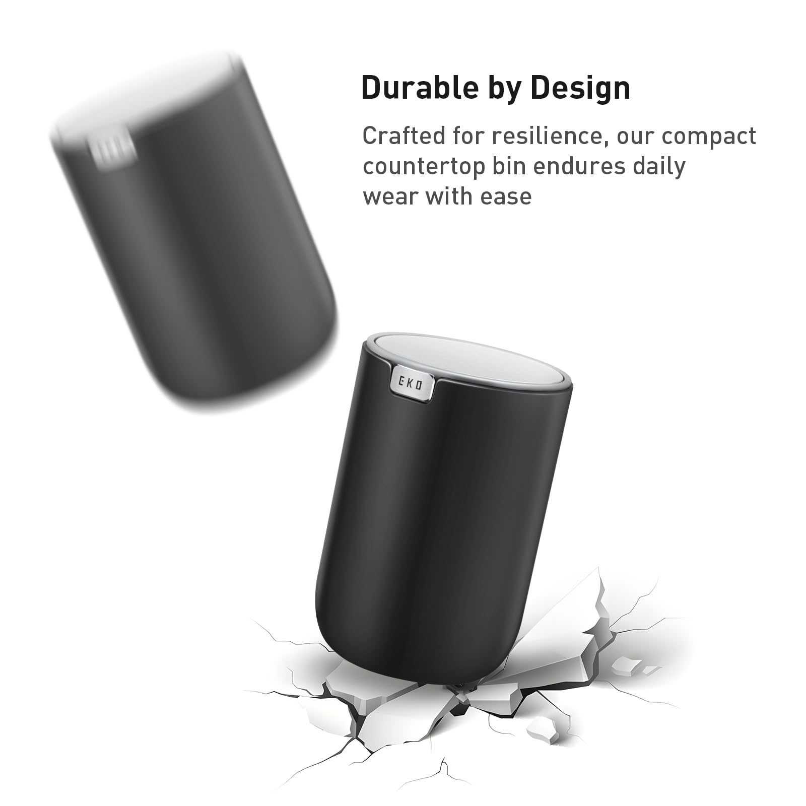 EKO Fandy Table Bin - 1.5L Mini Desk Rubbish Bin with Swing-Top Lid | Black Plastic 6