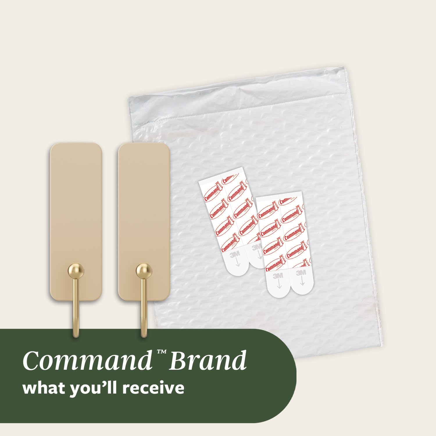 Command Medium Wall Hooks - Damage-Free Hanging, Holds 1.3kg | Latte Brown | 2 Hooks, 4 Strips 8