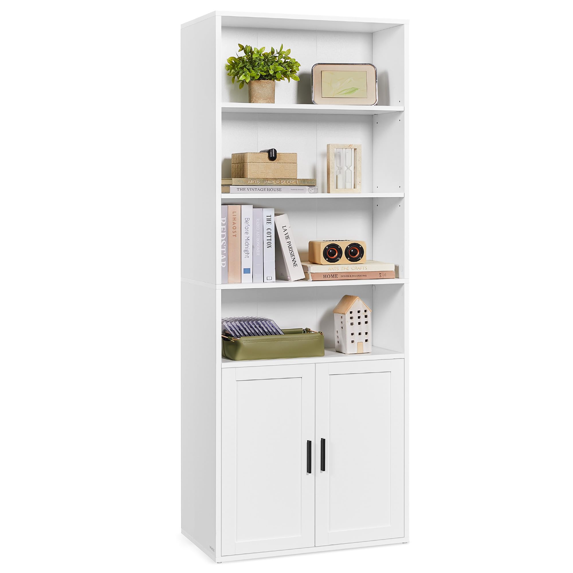 VASAGLE 6-Tier Bookcase with Doors - Cloud White | Adjustable Shelves | 24 x 60 x 175 cm 1