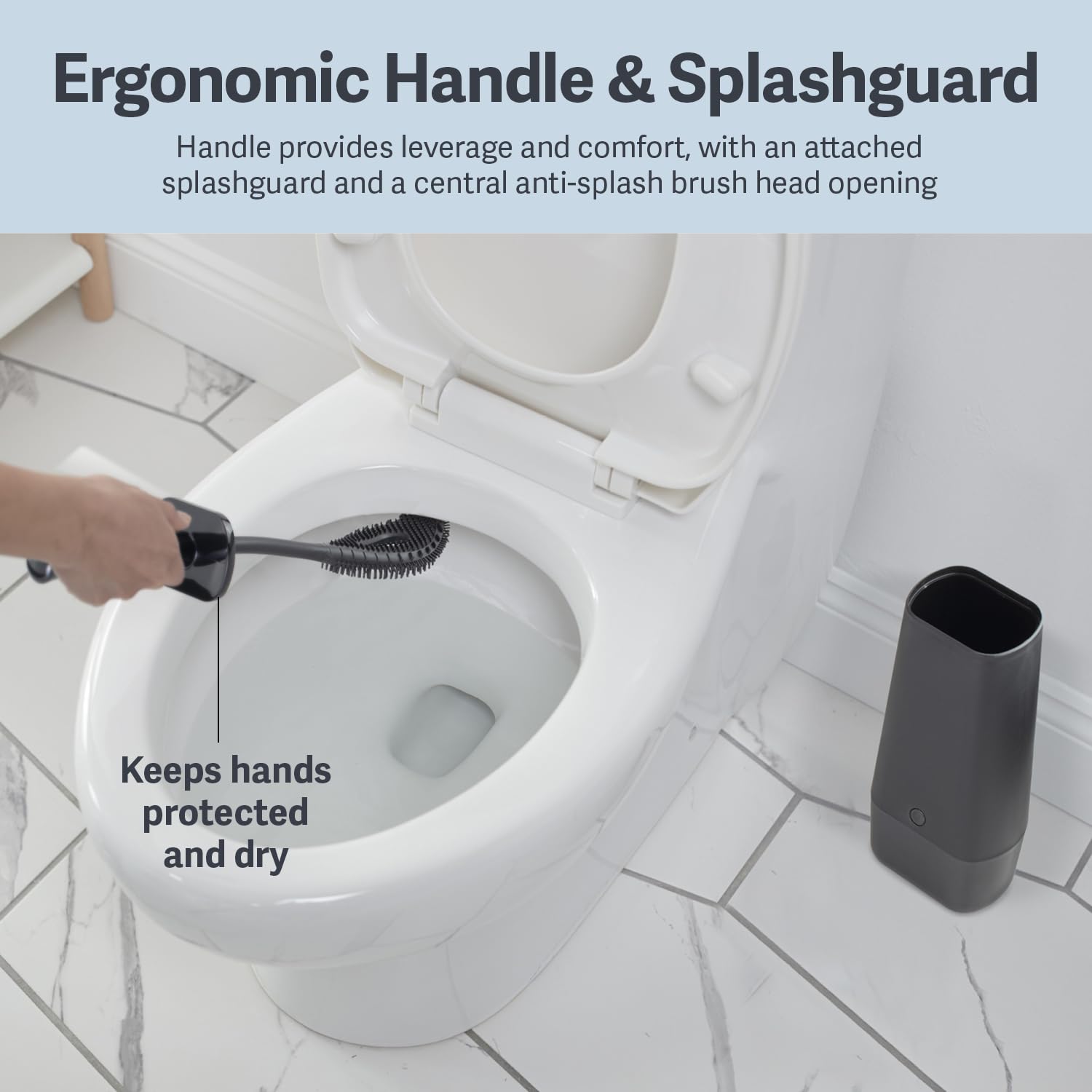 Casabella Smart Scrub Toilet Brush with Caddy | Flexible TPR Silicone | Black 6