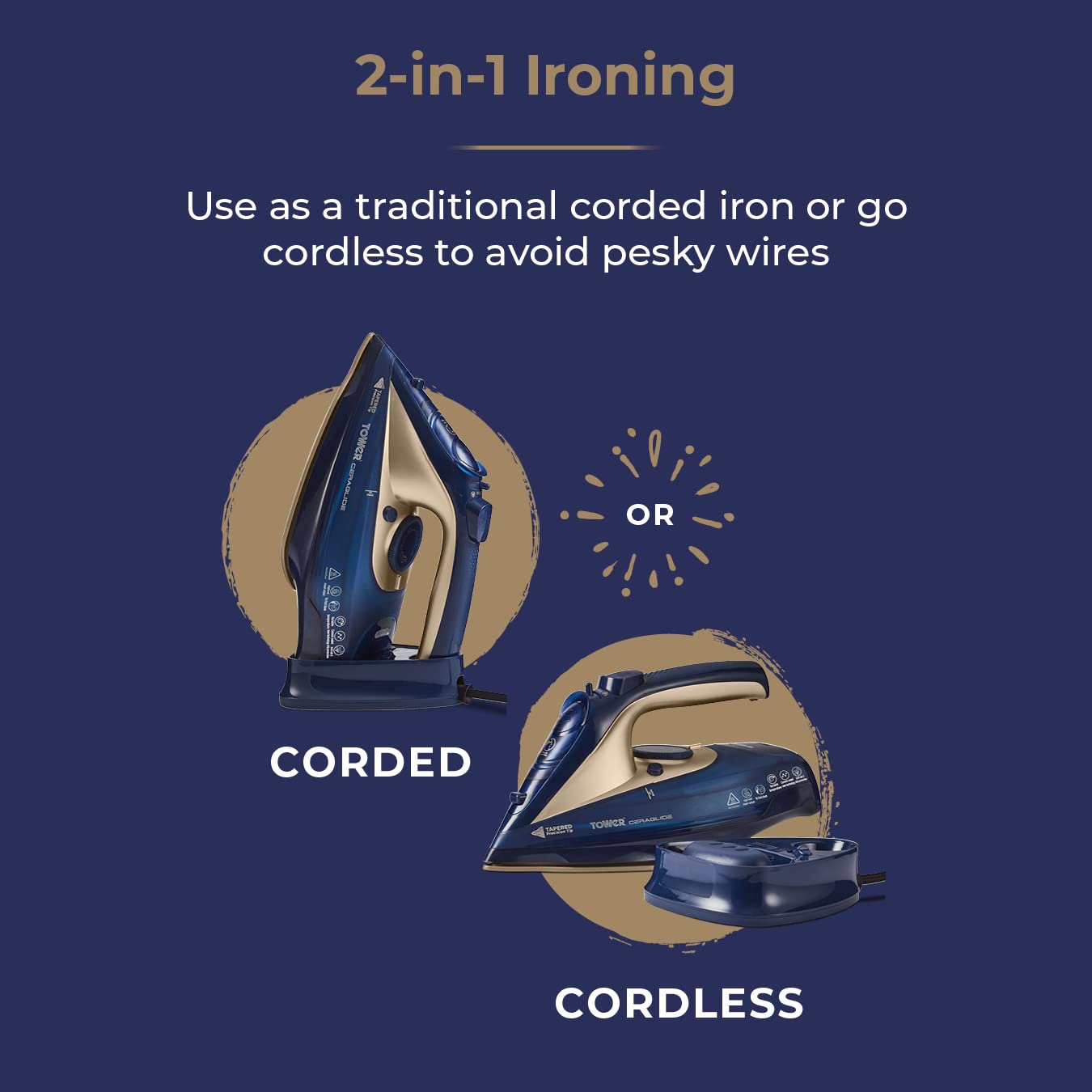 Tower T22008BLG CeraGlide Cordless Steam Iron with Ceramic Soleplate | 2400W | 360ml Tank 3