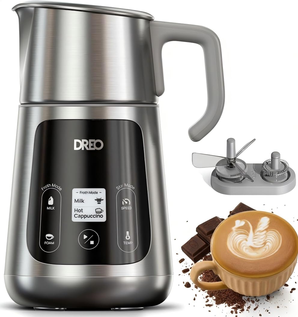 Dreo All-in-1 Automatic Milk Frother and Hot Chocolate Maker | 3 Microfoam Options | Stainless Steel