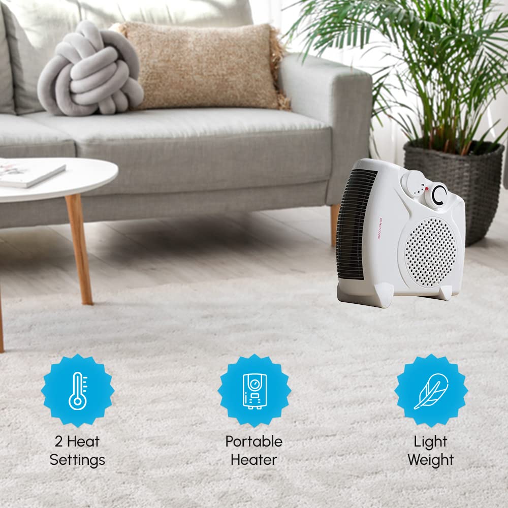 1ABOVE Portable 2000W Electric Fan Heater - Flat/Upright Design | 2 Heat Settings 4