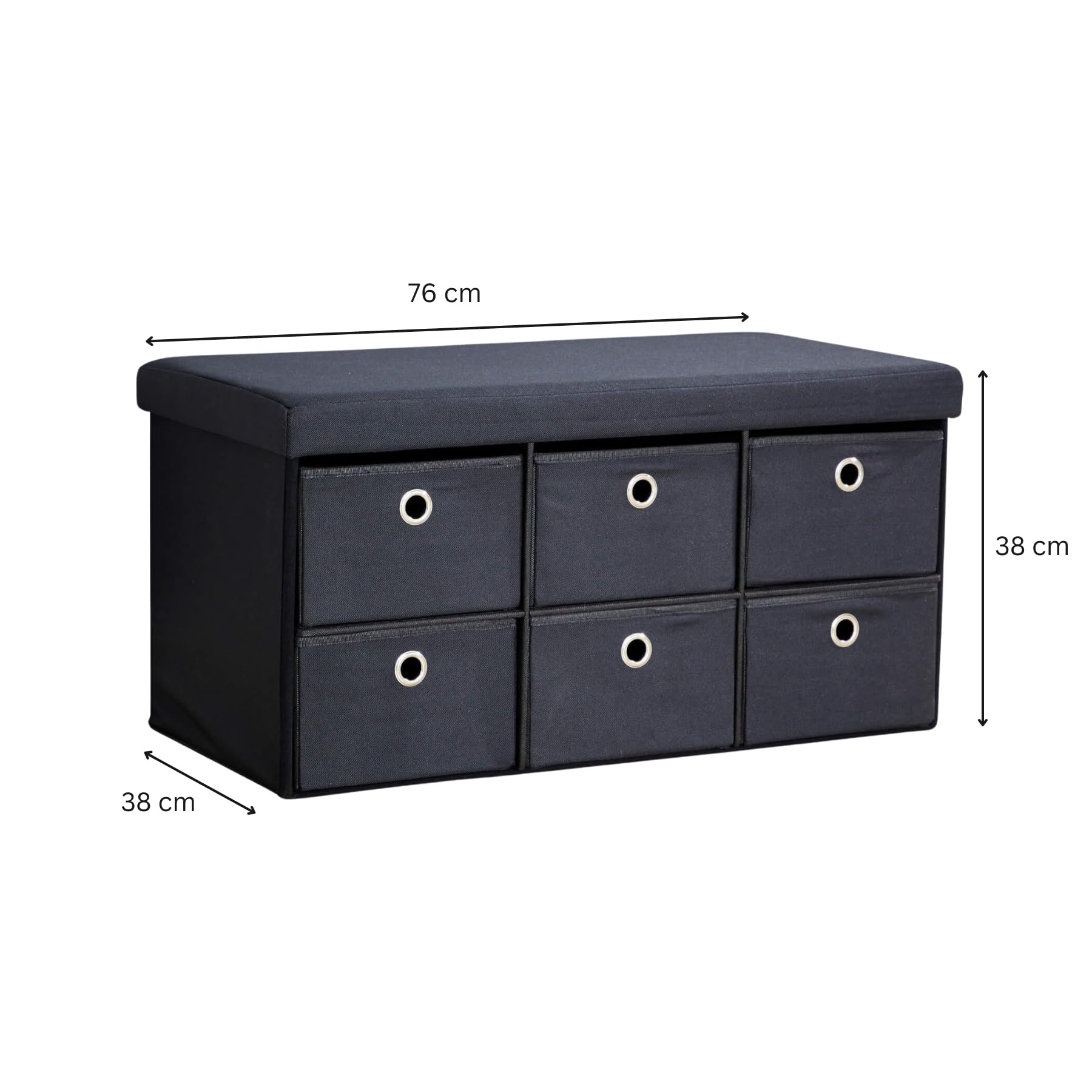 Home Source Folding Ottoman with 6 Drawers Storage Chest | Boucle Fabric | 76W x 38D x 38H cm 3