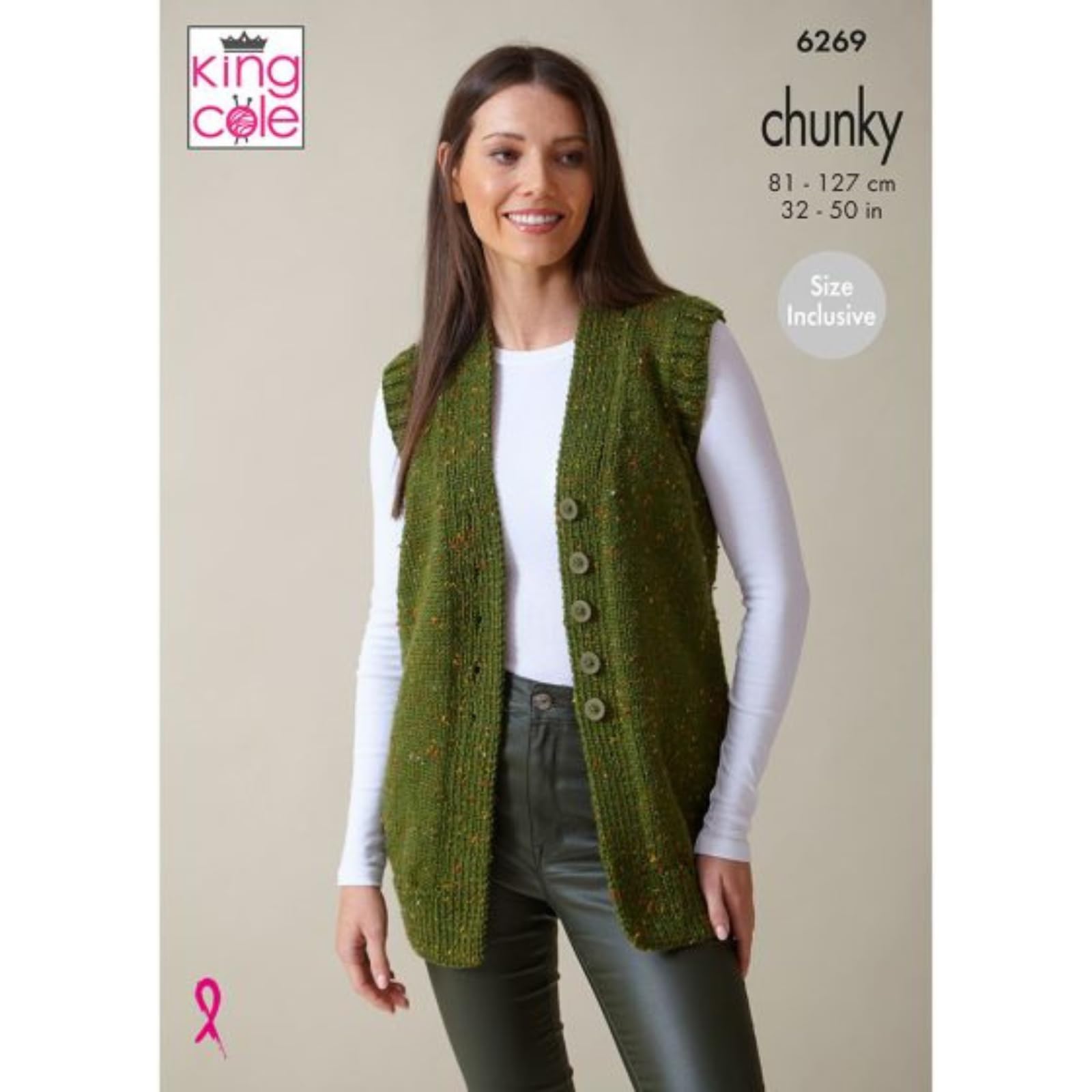 King Cole Knitting Pattern 6269 - Ladies Waistcoat & Capped Sleeve C | Sizes 32-50 in | Requires 5mm & 6mm Needles 1