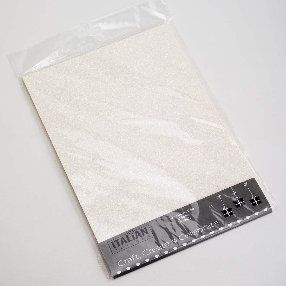 Italian Options 250GSM Non-Shed Glitter Card Stock - Ice White | A4 Size | 10 Sheets 1