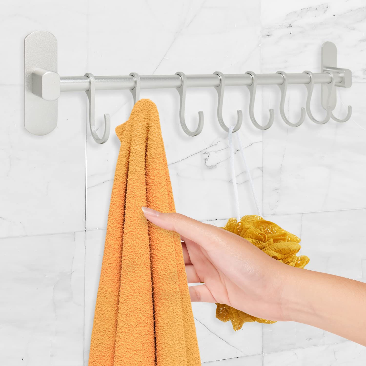joeji's Kitchen Aluminium Utensil Rack 40cm - 8 Movable Hooks | Drill-Free Installation | Silver 7