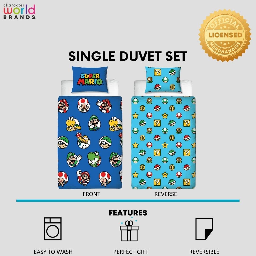 Character World Nintendo Super Mario Single Duvet Cover Set - Continue Design | Blue 3