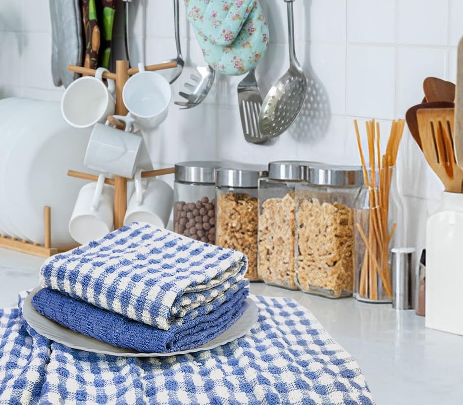 Casabella Pack of 6 Cotton Kitchen Tea Towels - Highly Absorbent & Durable | Blue | 45x65cm 2