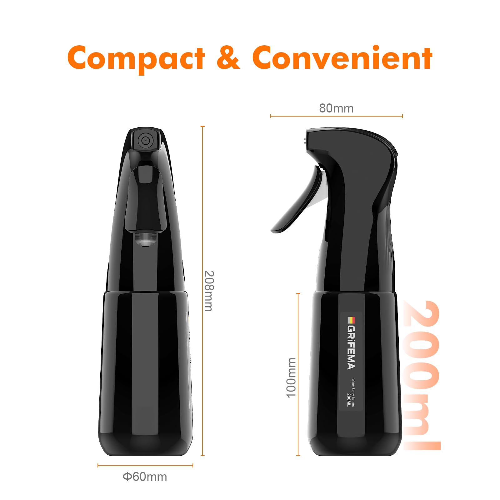 GRIFEMA 200ml Spray Bottle - Fine Mist, Refillable Plastic for Hair & Plants | Black 8