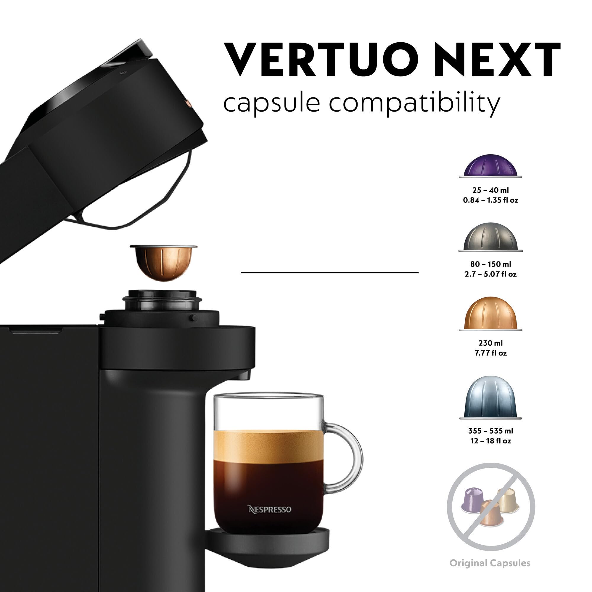 Nespresso Vertuo Next Coffee Machine by De'Longhi with Aeroccino Milk Frother | 5 Sizes | Wi-Fi/Bluetooth 5