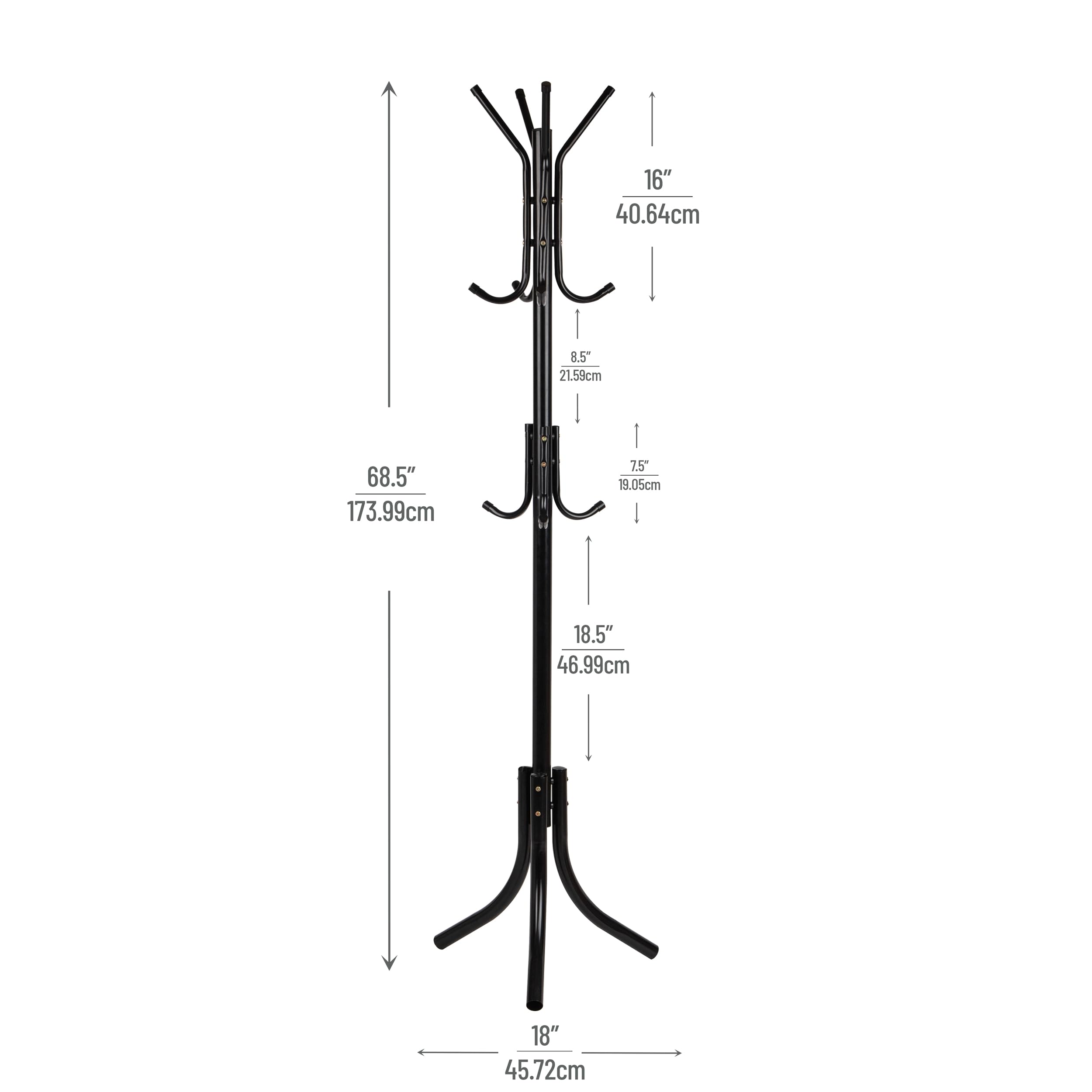 Mind Reader Standing Metal Coat Rack - 11 Hooks, 3 Tiers | Black | 68.5" H 3
