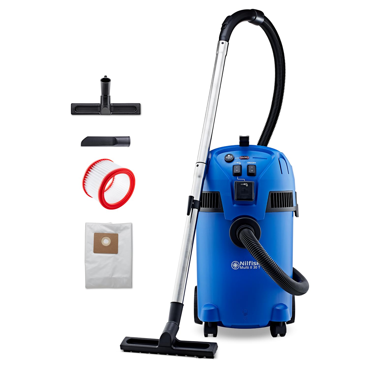 Nilfisk Multi II 30L T Wet-Dry Vacuum Cleaner - 1400W Motor | 30L Capacity | Push&Clean Filter 1