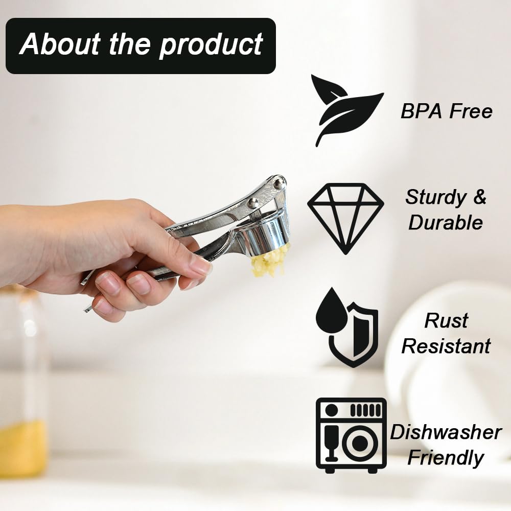 Armo Home Stainless Steel Garlic Press Mincer Crusher | Dishwasher Safe | Includes Cleaning Brush 8