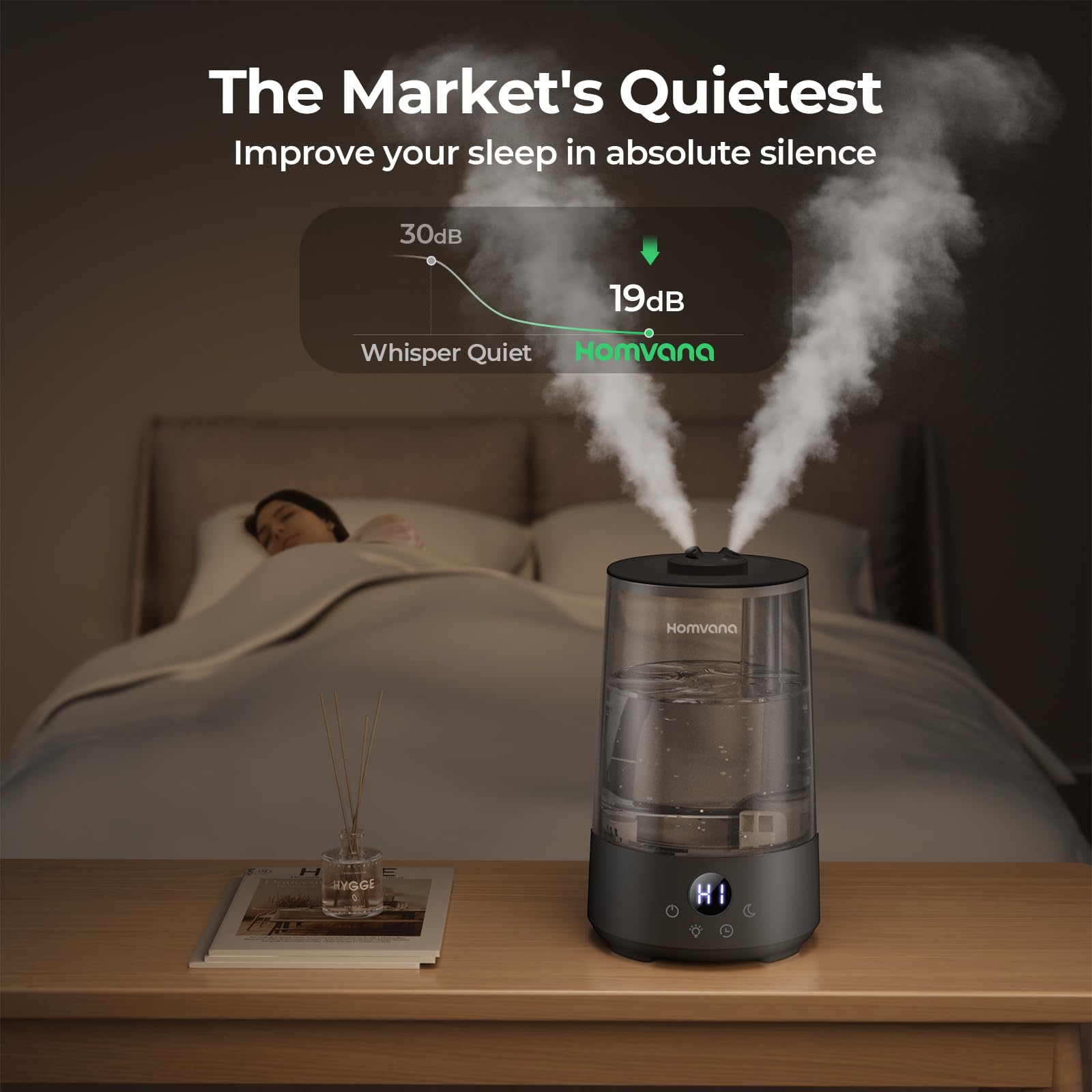 Homvana H101 3.6L Cool Mist Humidifier for Bedroom | 34 Hr Runtime | SilentSpray <16dB 3