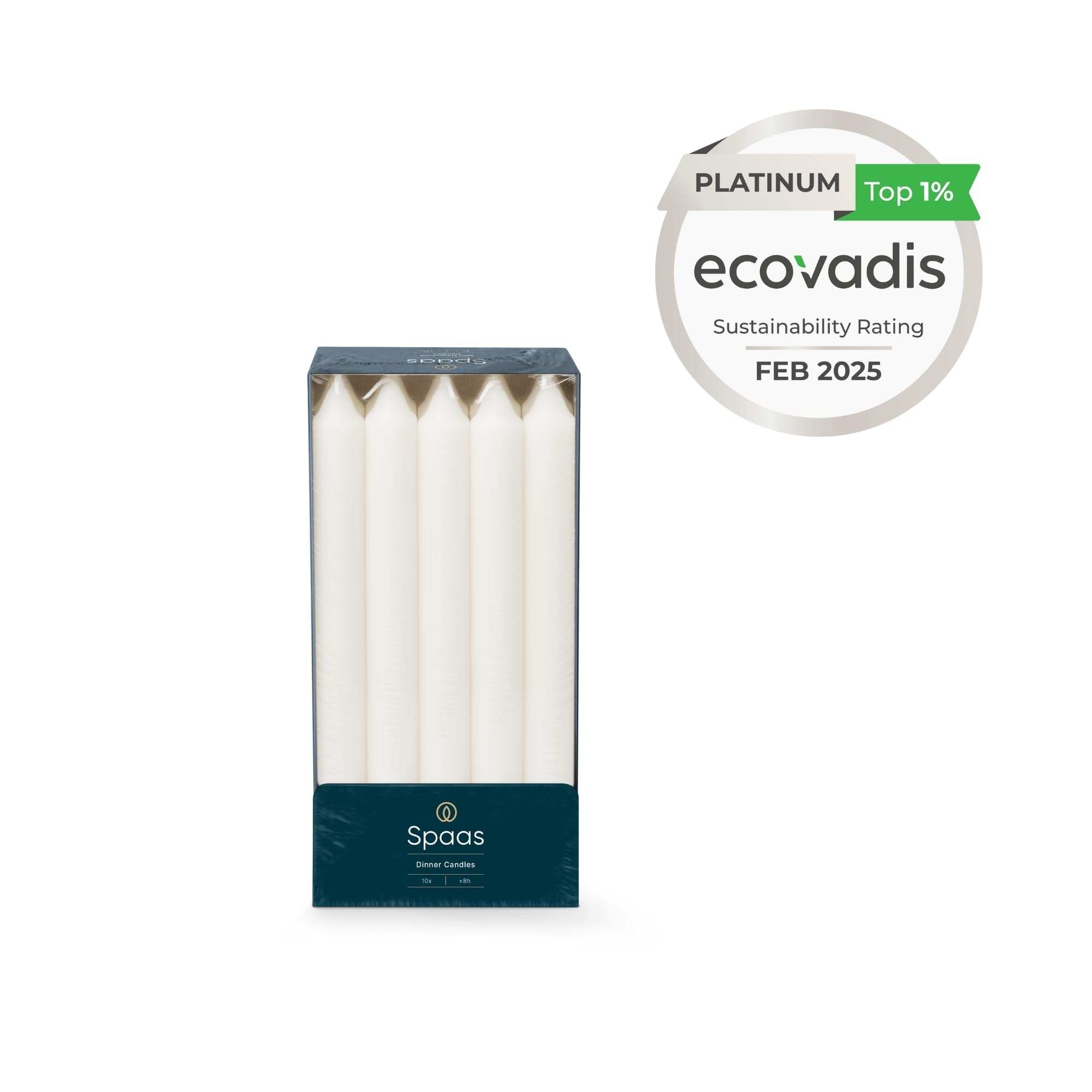 Spaas Unscented Dinner Candles - 21mm x 240mm | 8 Hr Burn Time | 10 White Pieces 6