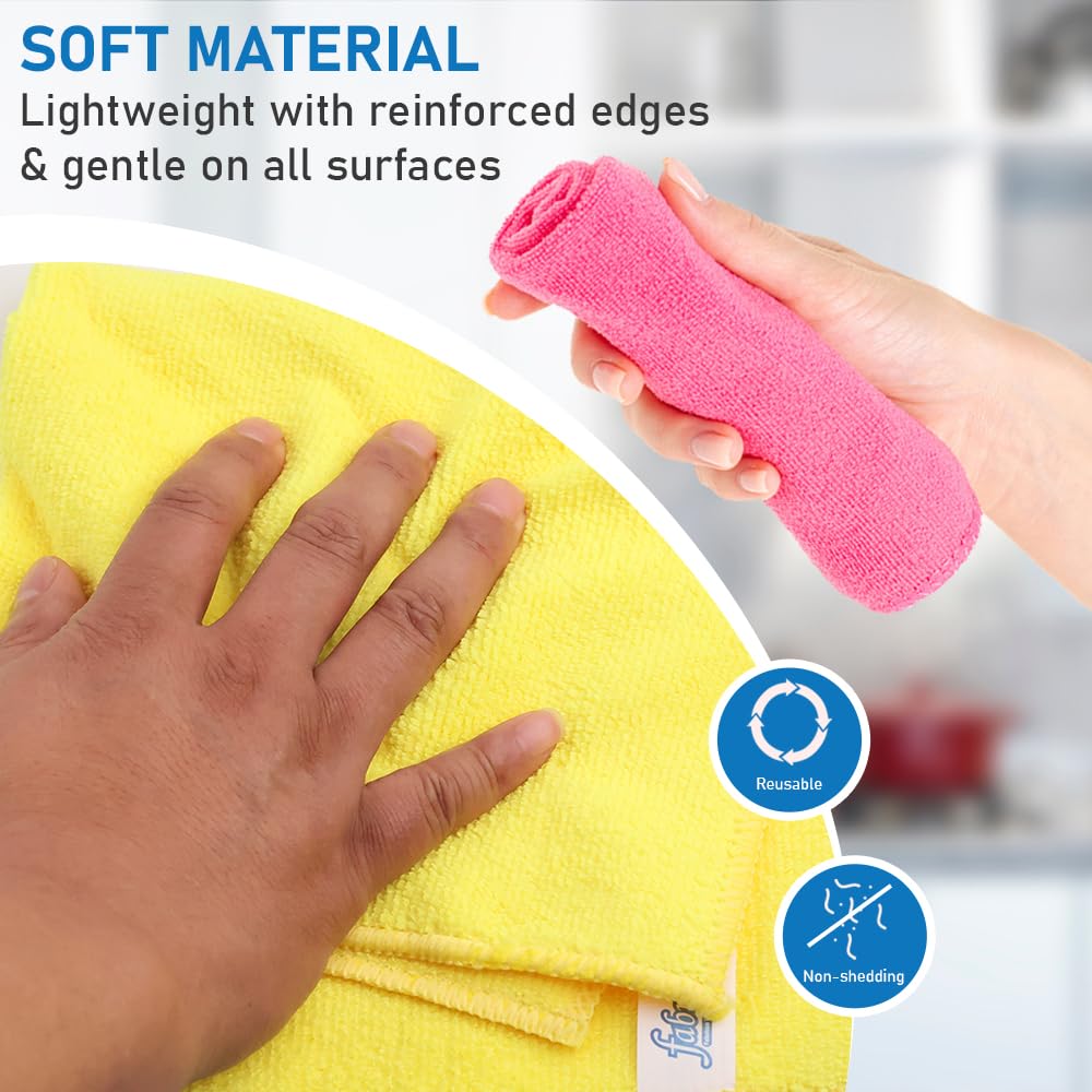 FABRIO Microfibre Cleaning Cloths - Pack of 8, 30x30cm, Ultra-Soft, Lint-Free for Kitchen, Car & Glass 3