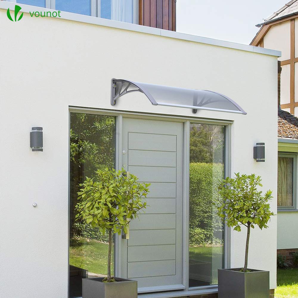 VOUNOT Outdoor Door Canopy Awning - 120x80 cm Grey Rain Shelter | Polycarbonate & Aluminum Frame 2
