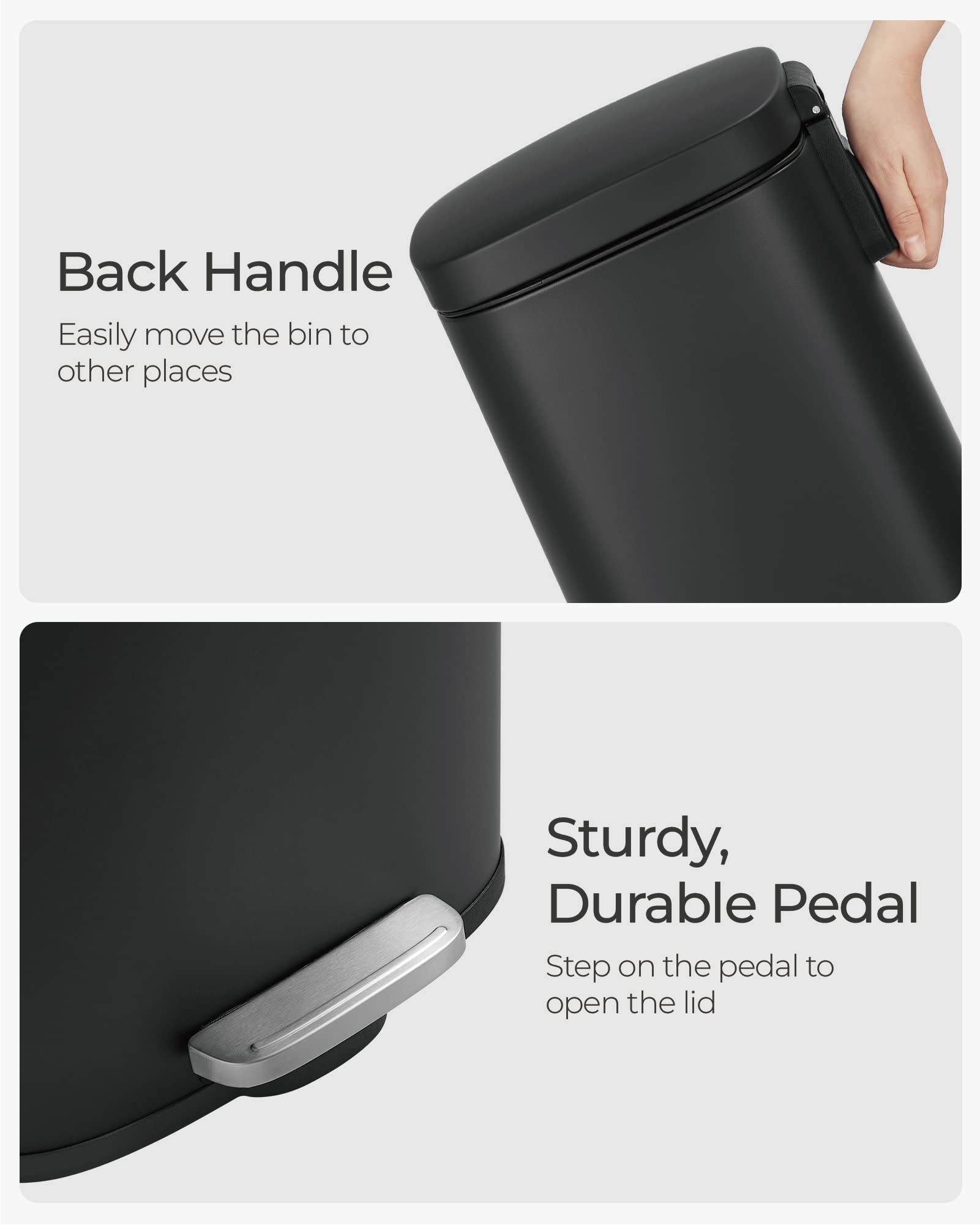 SONGMICS Kitchen Bin 8 Gallon (30 L) Pedal Rubbish Bin | Soft Close | Black Steel LTB03BK 7