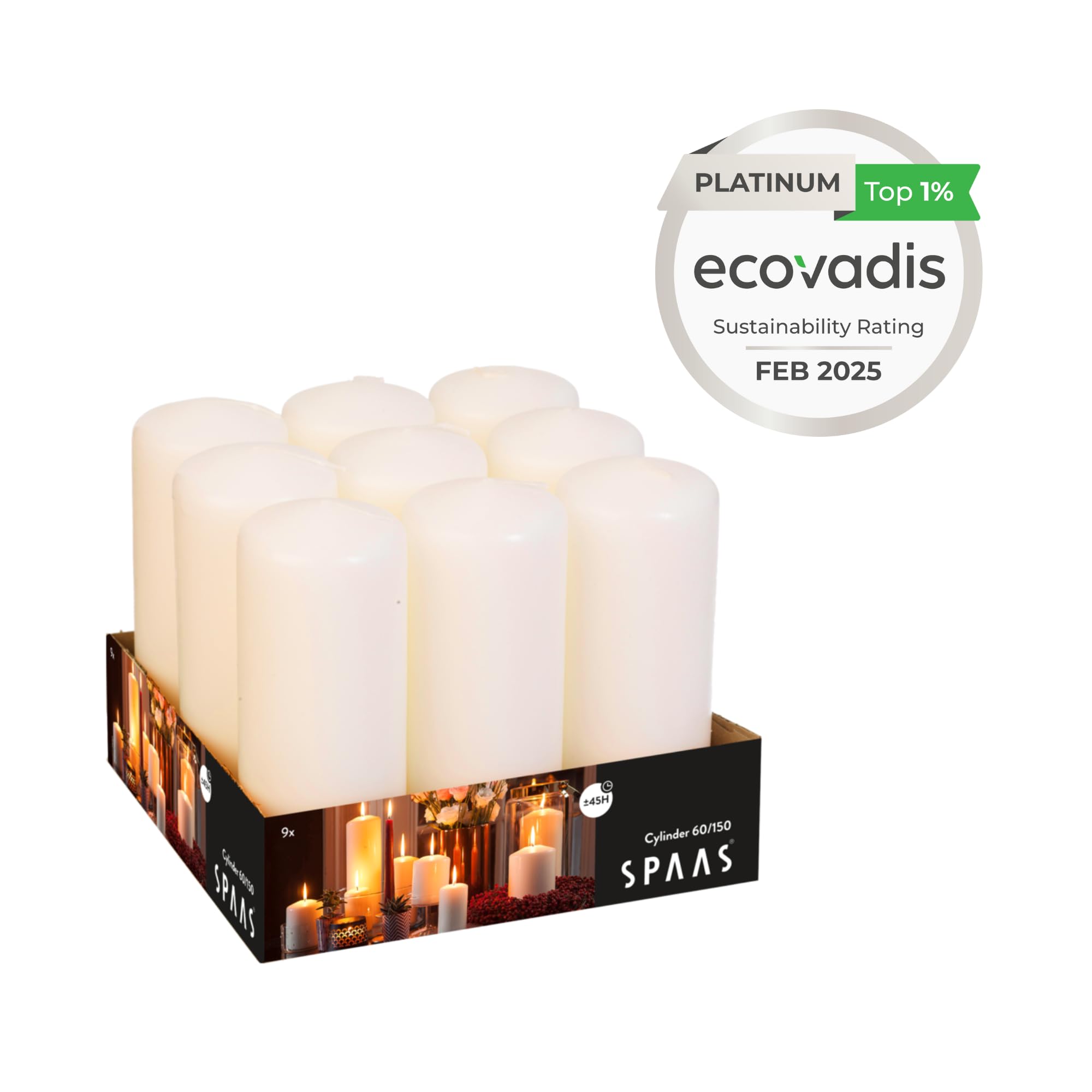 Spaas Unscented Pillar Candles Tray of 9 | Ivory | 60x150 mm | ± 45 Hr Burn Time 5