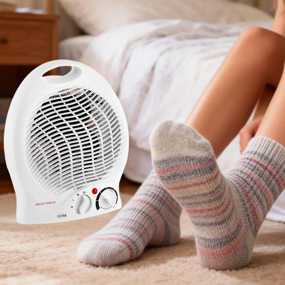 Armo Home 2KW Portable Electric Fan Heater - Adjustable Thermostat | White | Compact