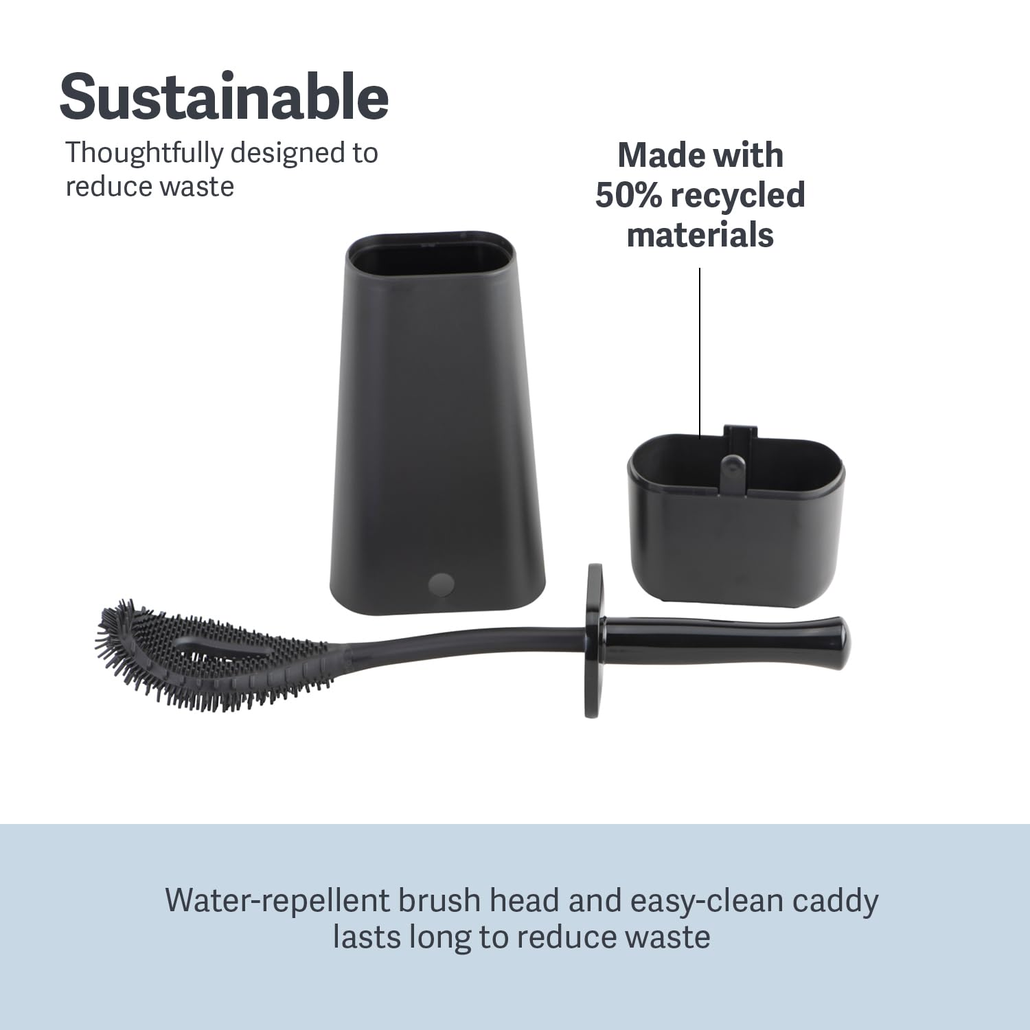 Casabella Smart Scrub Toilet Brush with Caddy | Flexible TPR Silicone | Black 7