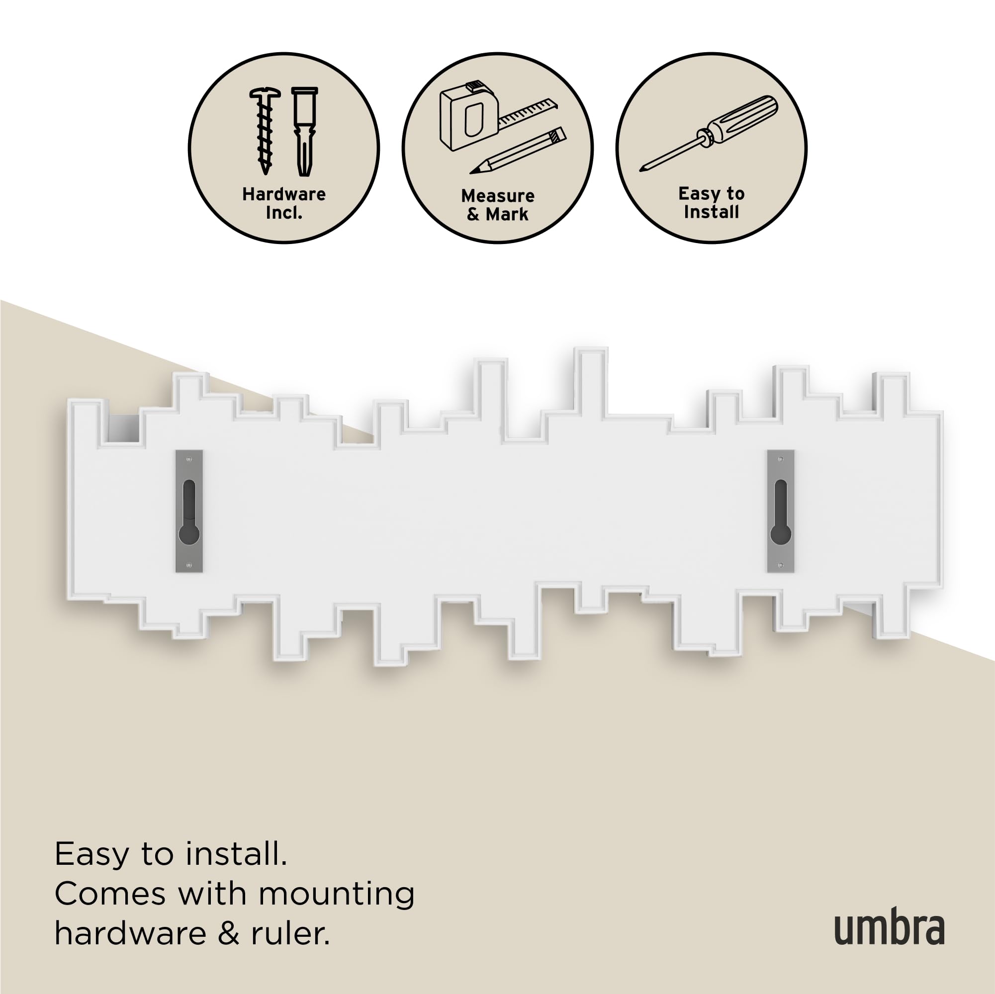 Umbra Sticks Wall-Mounted Coat Rack - 5 Retractable Pegs | Modern Design | White Plastic 6