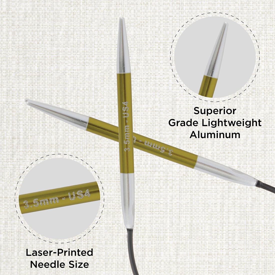KnitPro Zing Fixed Circular Knitting Needles - 3.50mm (US 4) | 22.5cm Length | Lightweight Aluminium 2