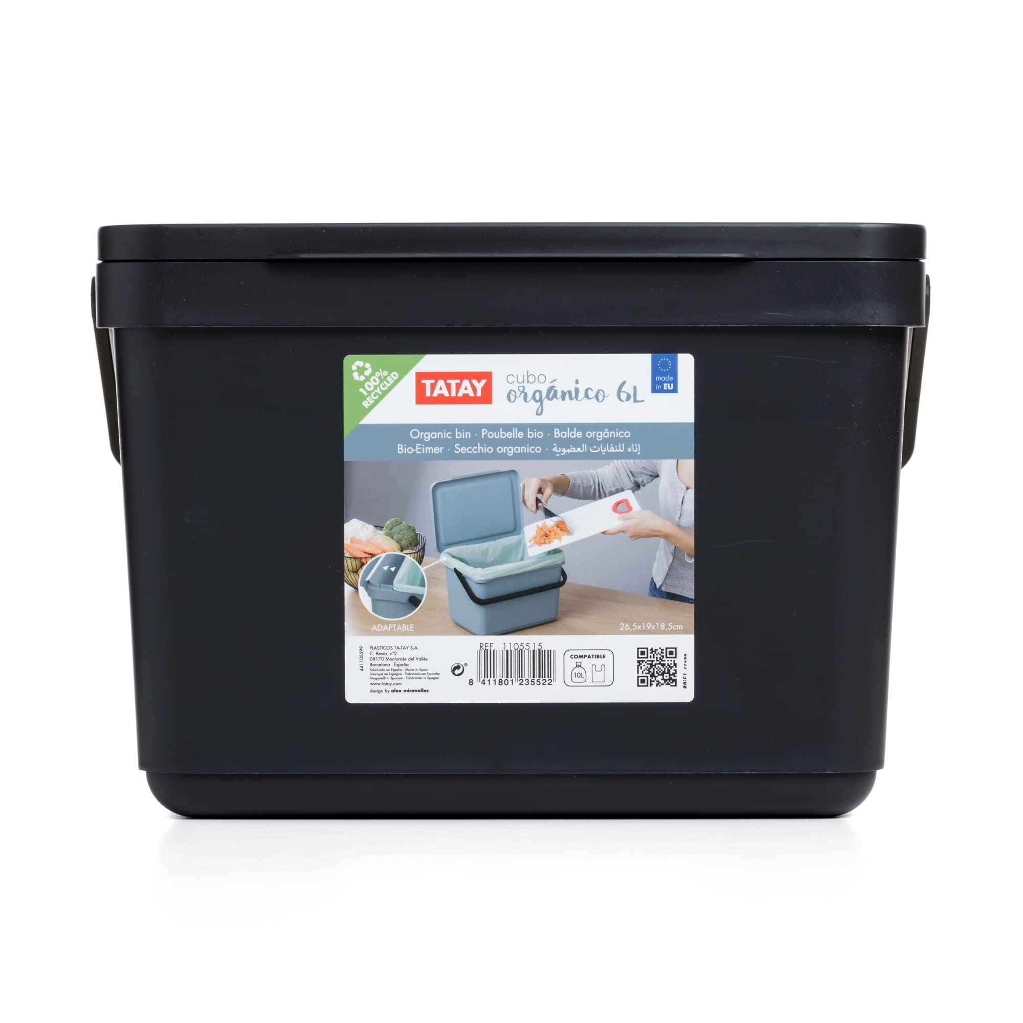 TATAY Kitchen Food Waste Compost Caddy Bin - 6L Capacity, Odor Control Lid, Made from 100% Recycled Materials 3