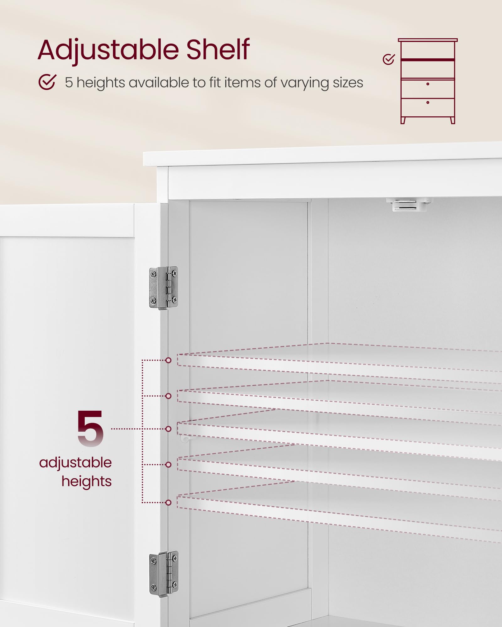 VASAGLE Freestanding Bathroom Storage Cabinet - White | Adjustable Shelf | 30x60x110 cm 6