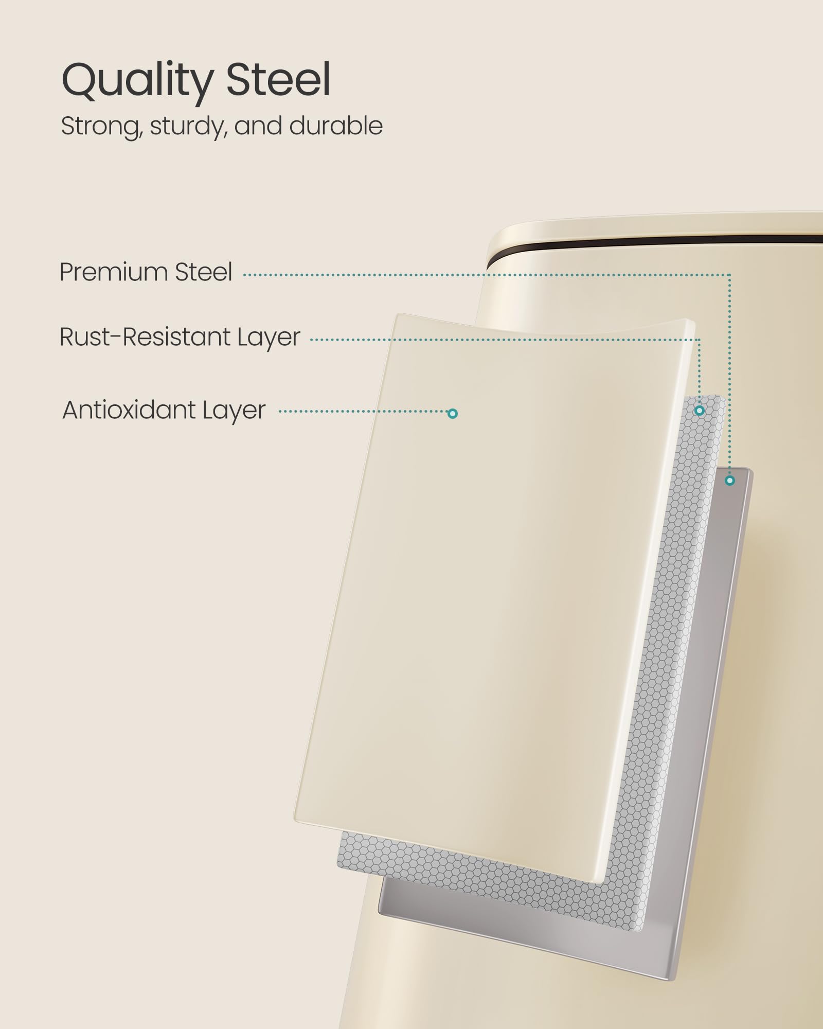 SONGMICS Stainless Steel Pedal Bin - 30L Capacity | Sand Beige | Soft Close 4