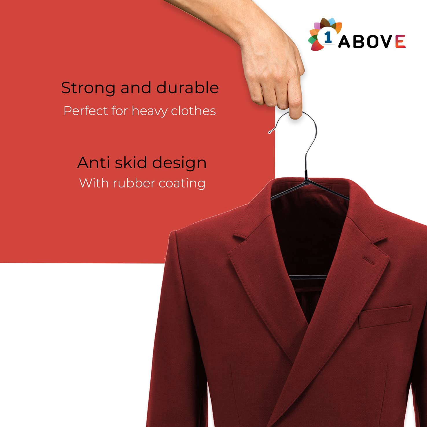 1ABOVE 25 Pack Rubber Coated Metal Hangers - Heavy Duty Space Saving Non-Slip | 0.4cm Thin Profile 6