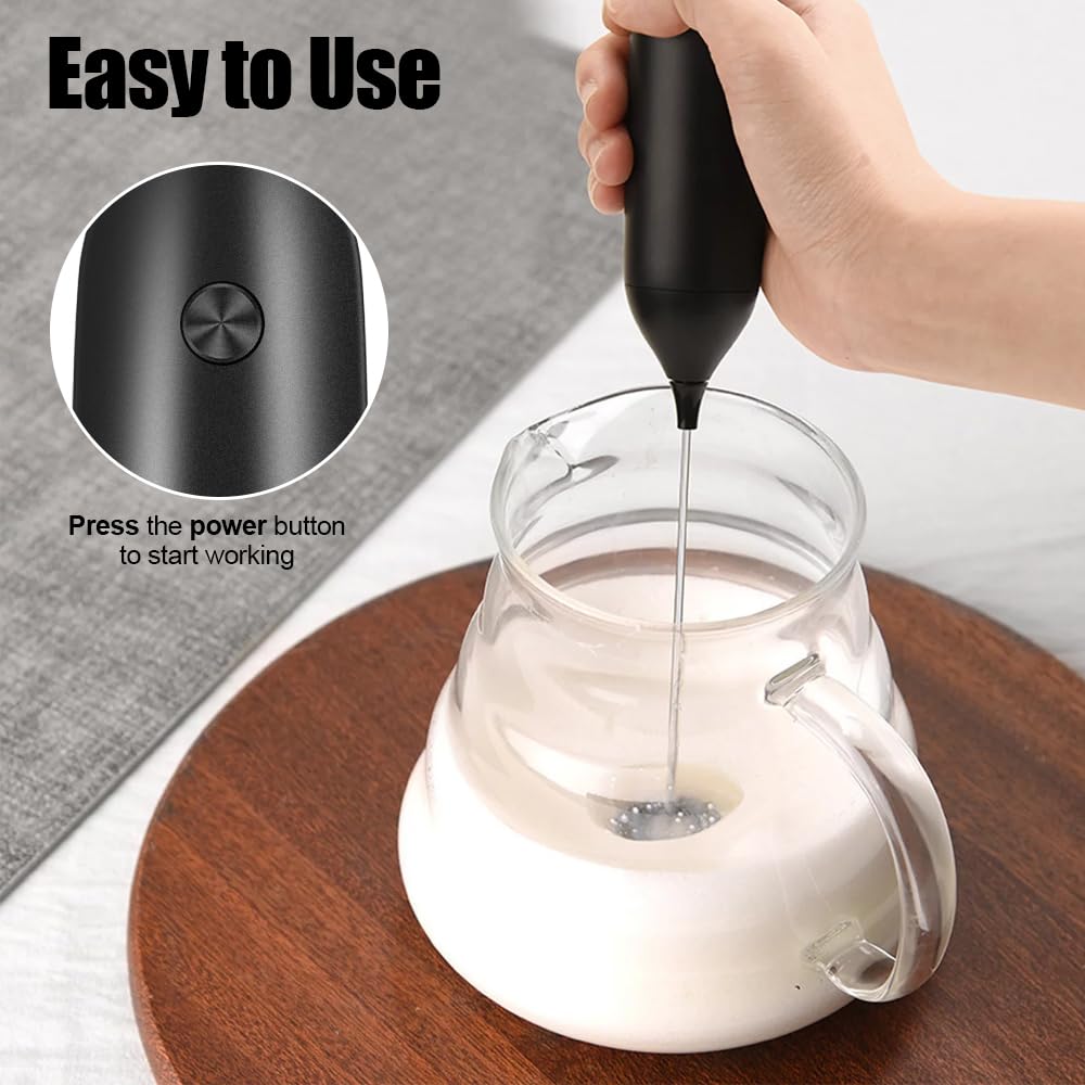Woobroo Handheld Milk Frother - Battery Operated, Stainless Steel Whisk Head | Black 5