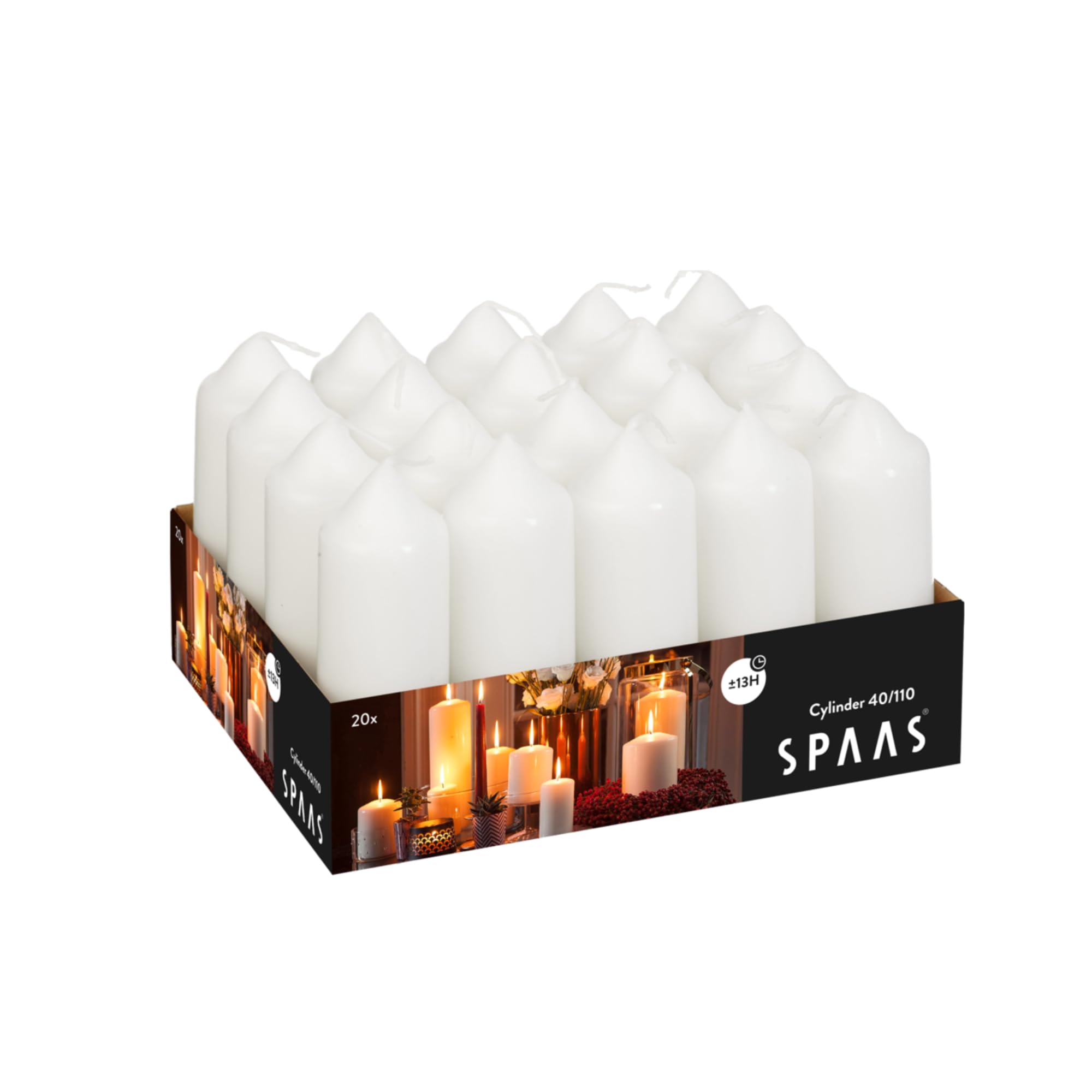 Spaas Unscented Pillar Candles - 20 Pack, 40mm x 110mm, 13 Hour Burn Time
