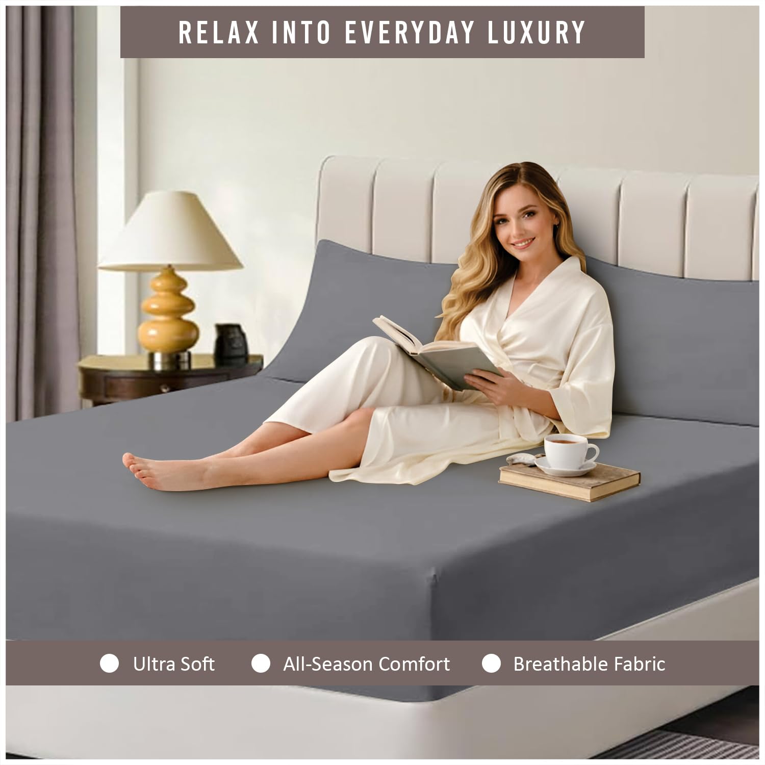 Super Dreamer Microfiber Fitted Sheet - Double Size (137x193 cm) | 100% Polyester | Charcoal 2