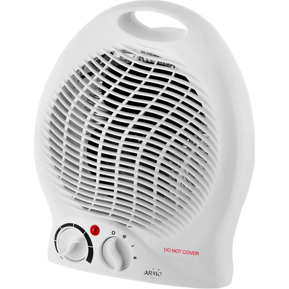 Armo Home 2KW Portable Electric Fan Heater - Adjustable Thermostat | White | Compact