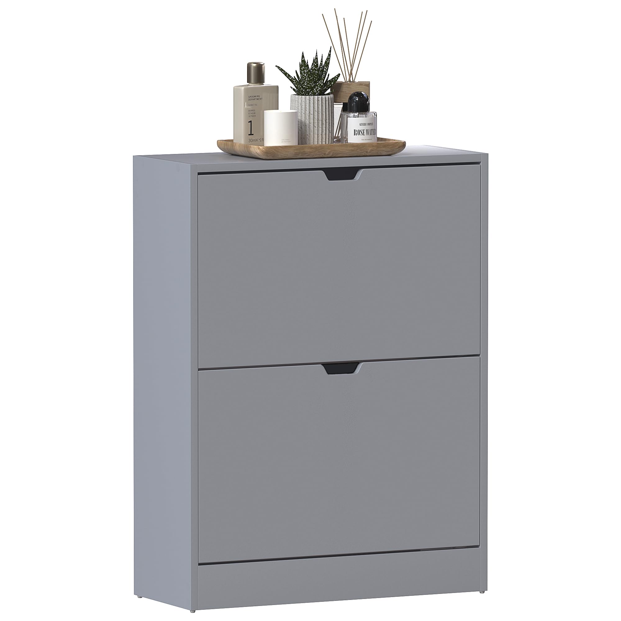 Vida Designs Wooden Shoe Cabinet - 2 Flip Drawers | Space-Saving Slim Design | Grey 7