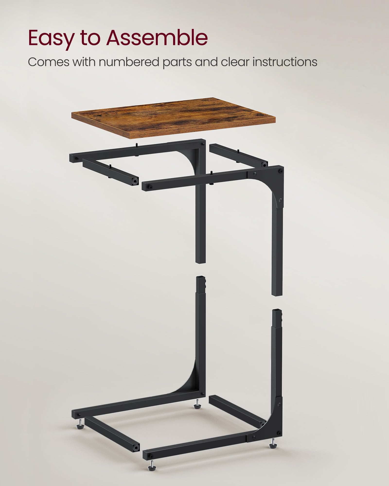 VASAGLE Set of 2 C-Shaped Side Tables - Rustic Brown/Black | 40x30x62 cm | Space Saving 7