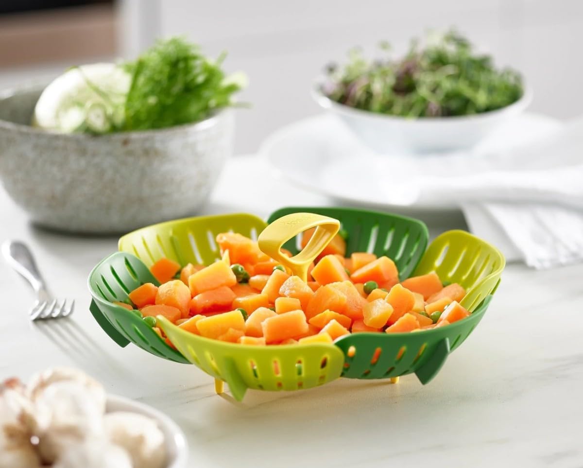Joseph Joseph Bloom Folding Steamer Basket for Vegetables | Compact Storage | Green Plastic 5