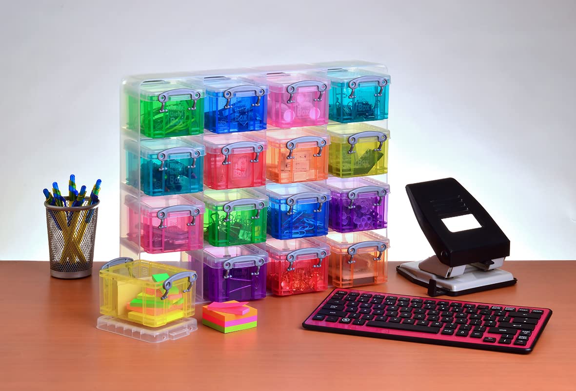 Really Useful Box 16x0.14 Litre Plastic Storage Box Organiser, Clear & Assorted 2