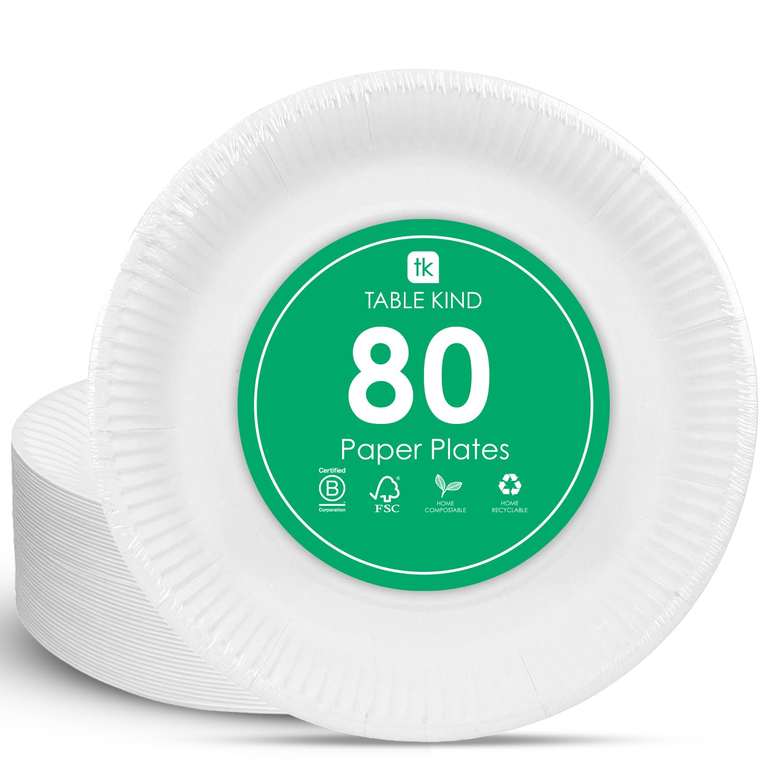 Talking Tables Table Kind White Paper Plates - 80 Pack | 22cm Diameter | Eco-Friendly & Compostable
