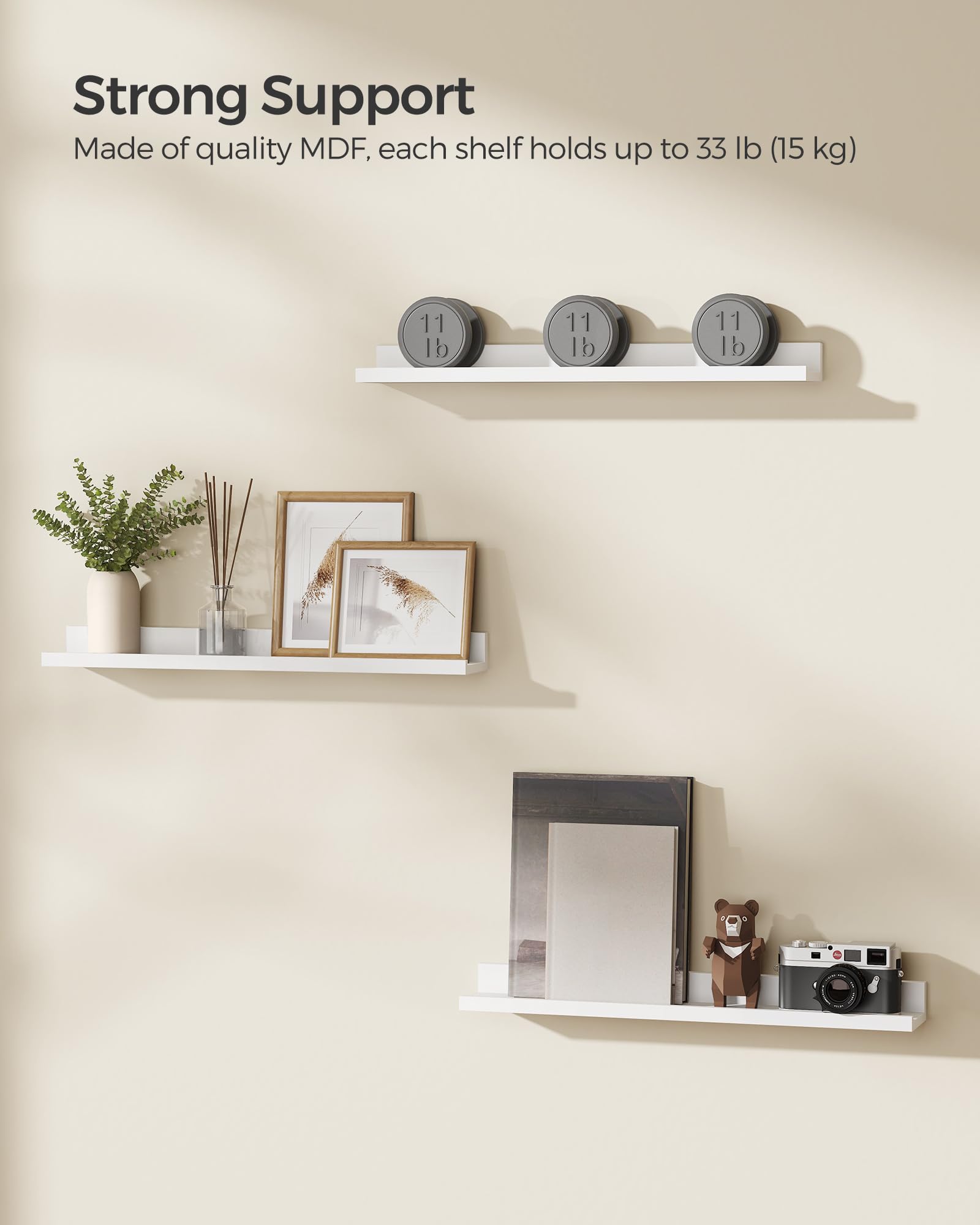 SONGMICS Floating Shelves Set of 2 - High-Gloss White Finish | 80 x 10 cm | MDF 4