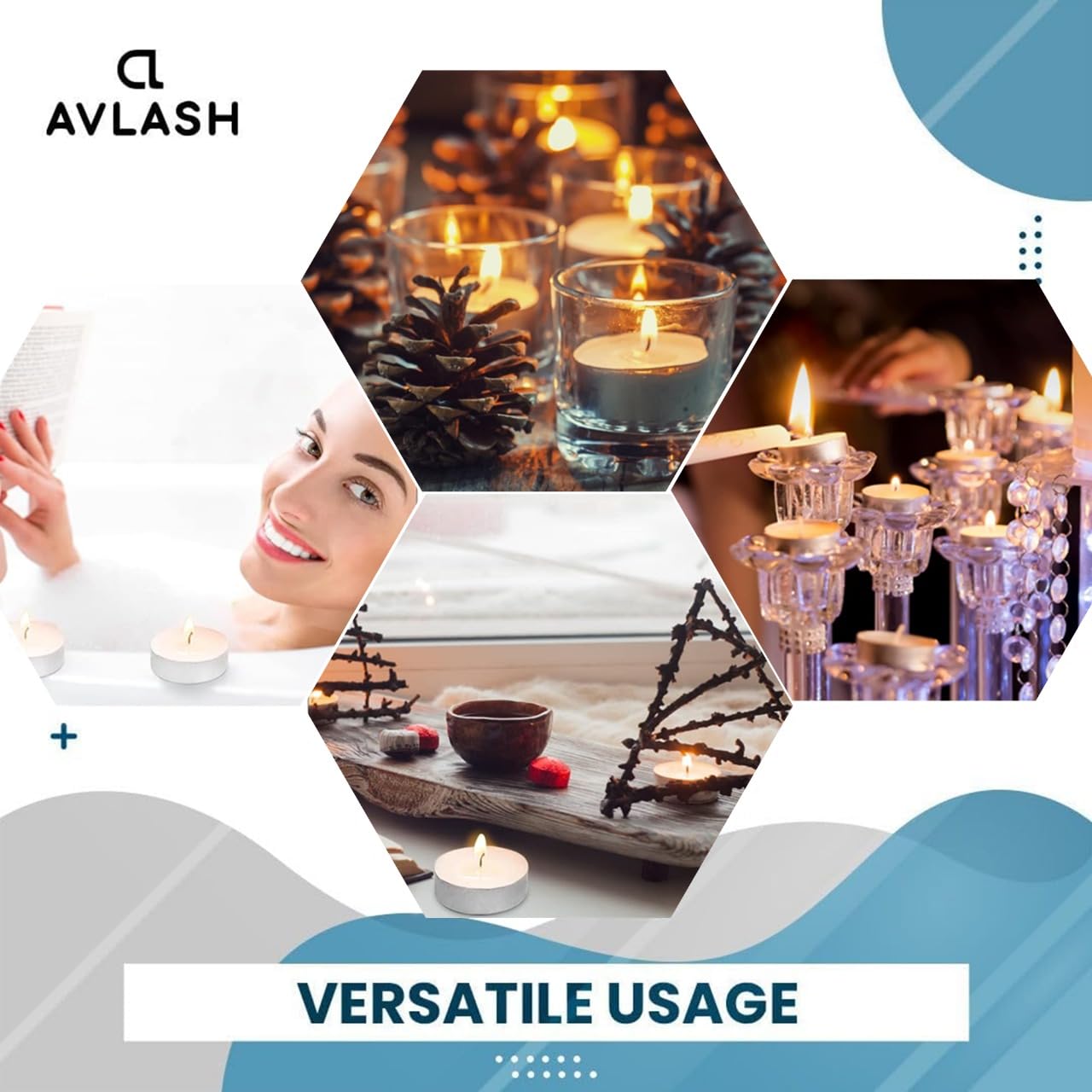 AVLASH Unscented Tea Lights - 4 Hour Burn Time | Pack of 50 | Smokeless Clean Burn 6