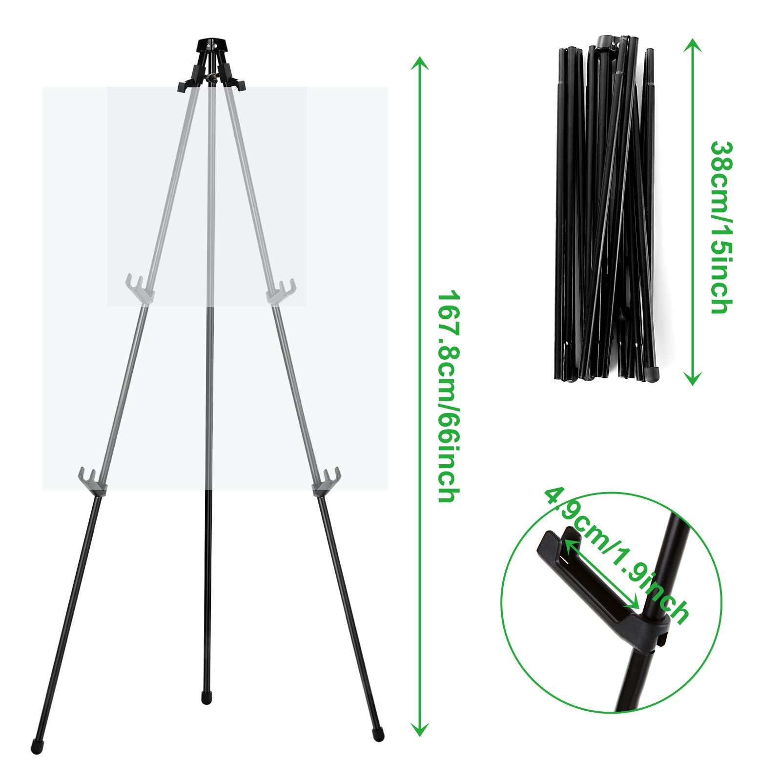 ASelected Adjustable Metal Display Easel Stand - 160cm Height, Foldable, Black Finish 2