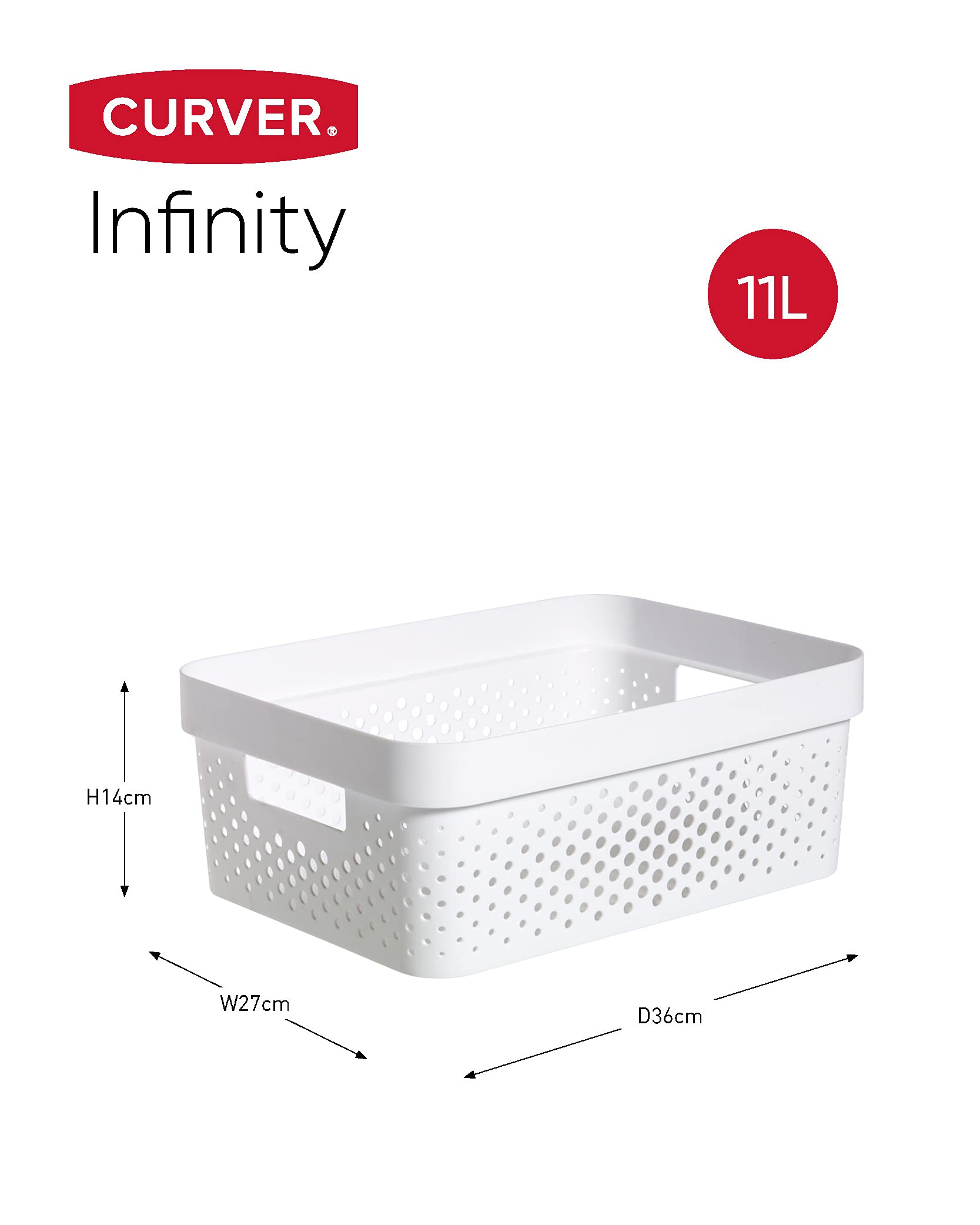 CURVER Infinity Dots Set of 3 Medium Storage Baskets - 11L Capacity | 100% Recycled Plastic | White 6