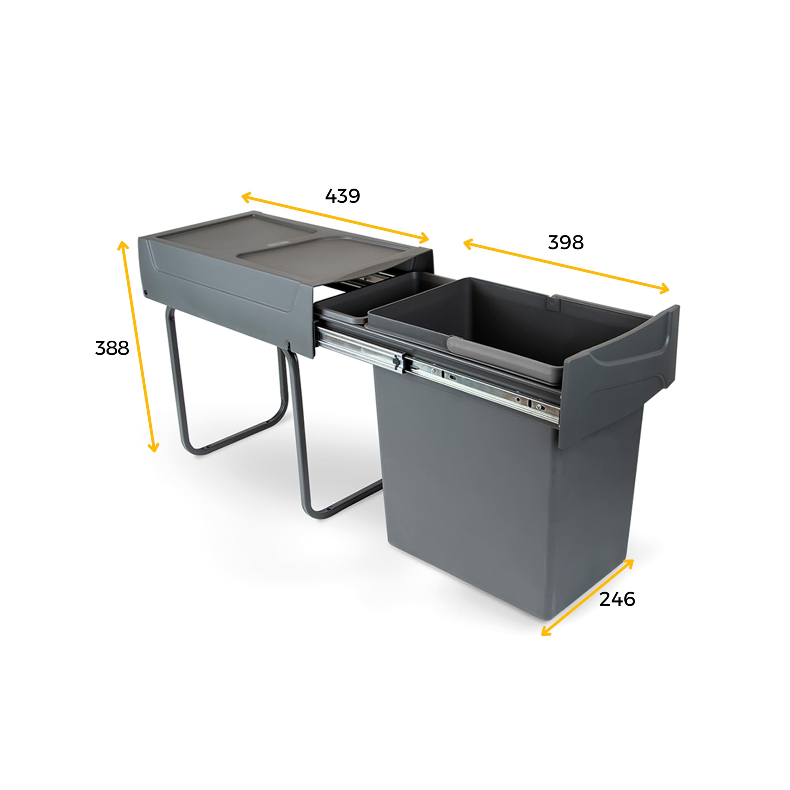 Emuca Under Counter Waste Container - 20L Capacity | Steel & Plastic | Anthracite Grey 6