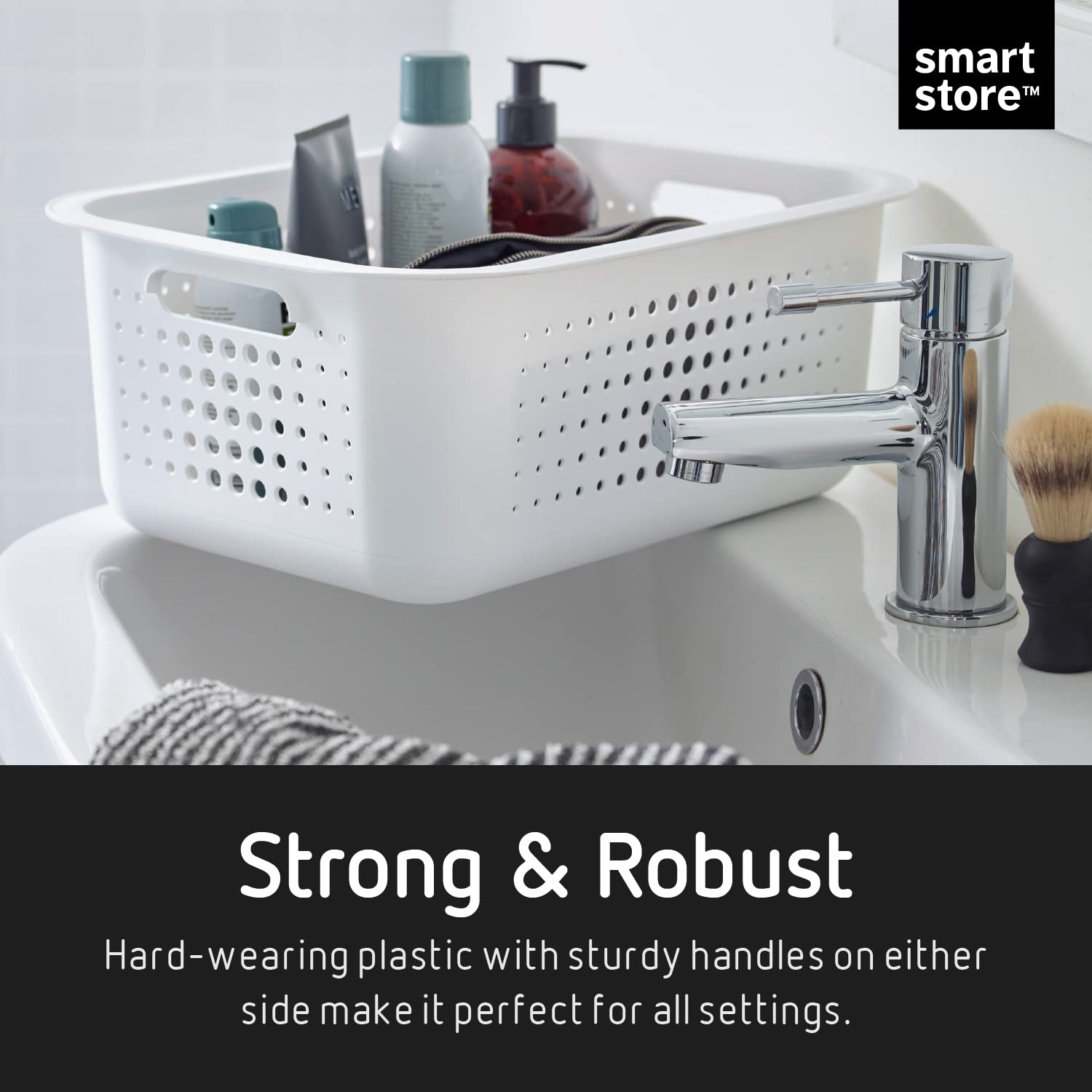 SmartStore 10L Recycled Plastic Storage Basket with Handles | Taupe | Stackable & Nestable 5