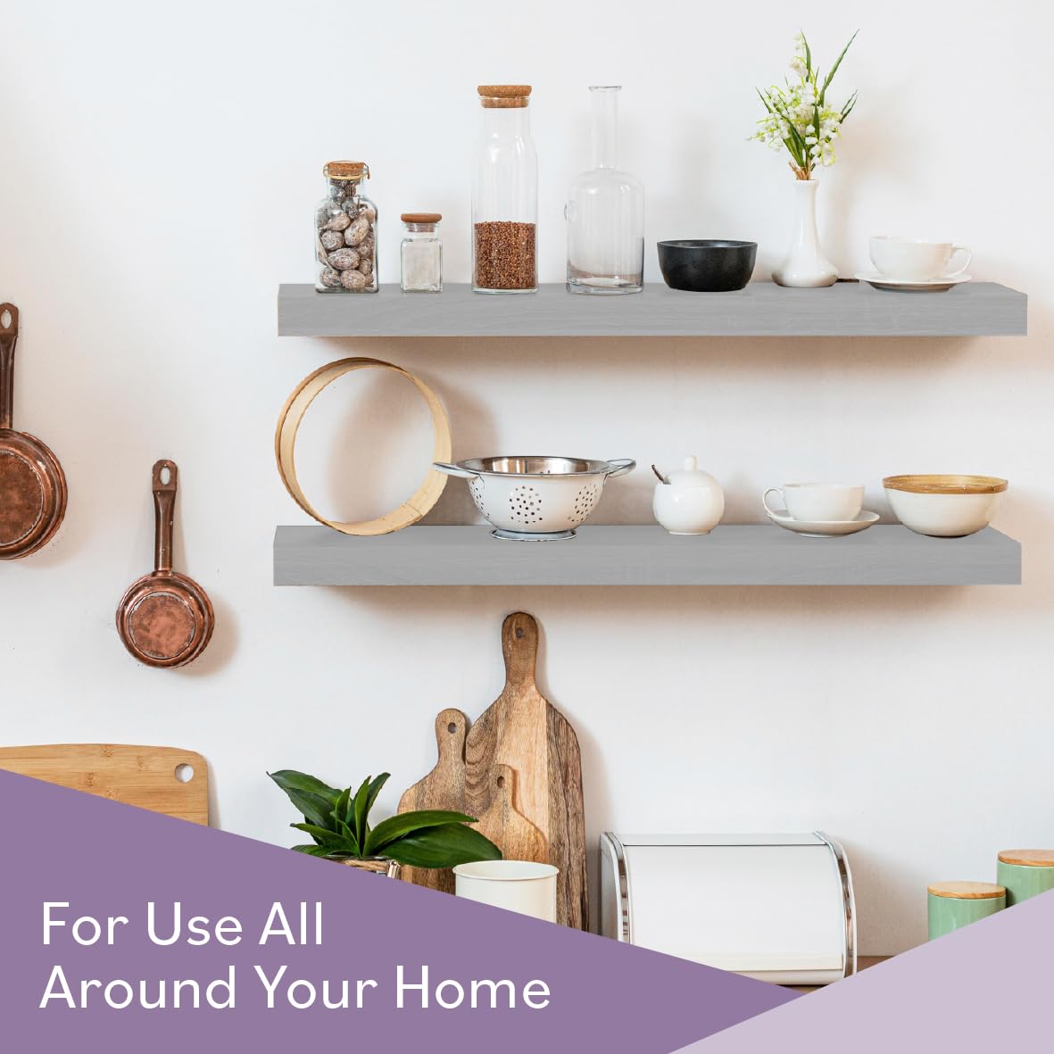 Anika Floating Shelf - Grey High Gloss Finish | 60cm x 23cm | 3.8cm Thick Hollowboard | Max Load 15KG 5